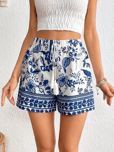Wdirara Women's Booho Boho Shorts Summer Shorts Ploral Print مرنة عالية الخصر in Saudi Arabia
