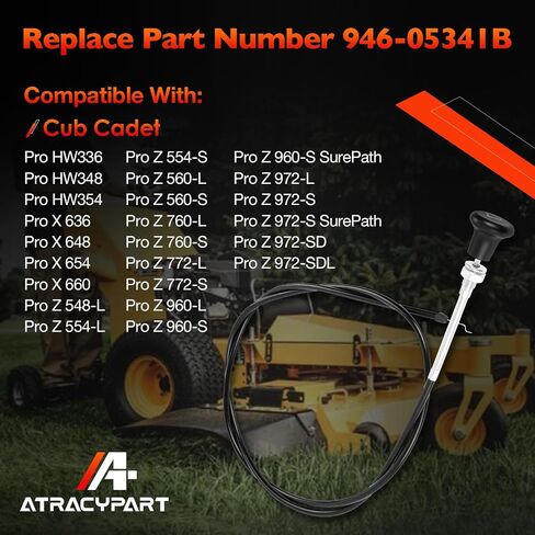 946-05341B MOWERS MOWERS CHOKE Cable- متوافق مع Cub Cadet Pro HW336 ، HW348 ، Pro X 636 ، X 648 ، Pro Z 560-L ، 972-SDL Dially Lawn Mowers- استبدال 746-05341B 946-05341A in Kuwait