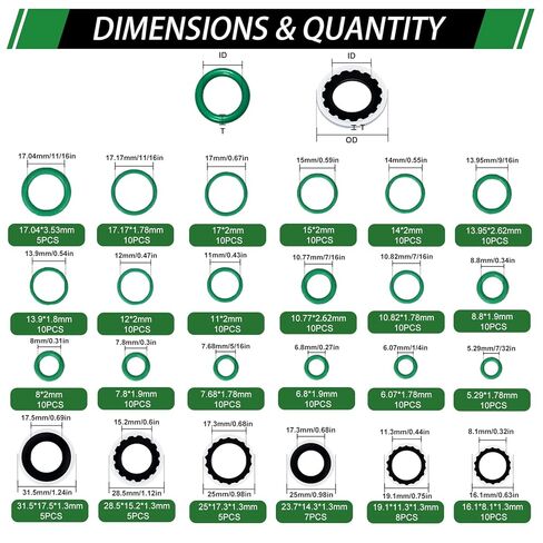 40pcs غسالات ختم الضاغط A/C و 175pcs A/C O Rings Kit ، 24 أحجام حشية منفذ تكييف الهواء لاستبدال السيارات. in Kuwait