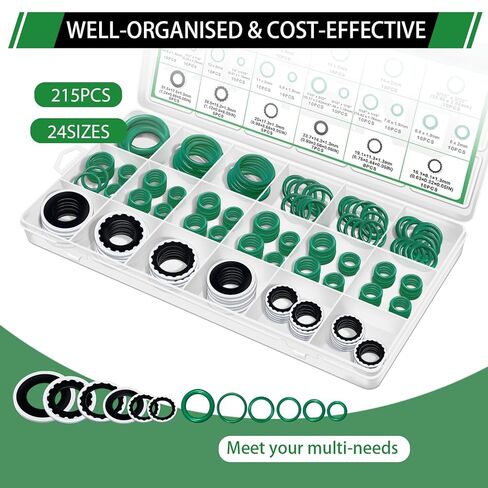 40pcs غسالات ختم الضاغط A/C و 175pcs A/C O Rings Kit ، 24 أحجام حشية منفذ تكييف الهواء لاستبدال السيارات. in Kuwait