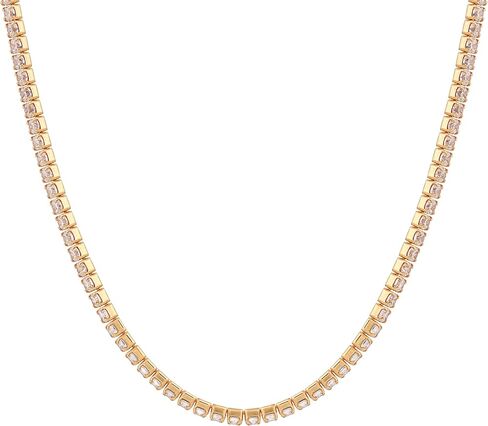 MIONZA 18K Gold Vermeil 2mm Simulated Tennis Necklace for Women, Tennis Chain Choker Chunky Long Necklace Birthday Gift for Her in Saudi Arabia
