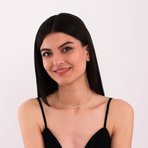 MIONZA 18K Gold Vermeil 2mm Simulated Tennis Necklace for Women, Tennis Chain Choker Chunky Long Necklace Birthday Gift for Her in Saudi Arabia