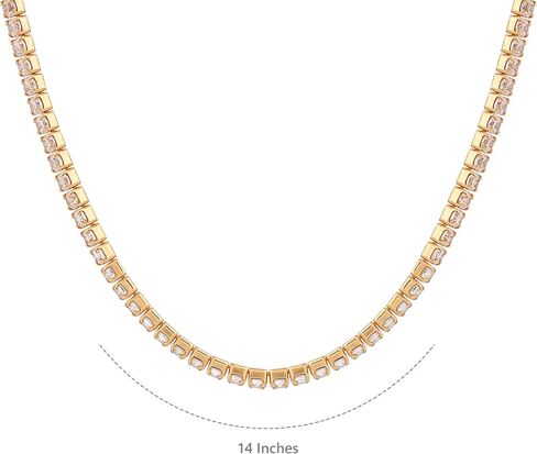 MIONZA 18K Gold Vermeil 2mm Simulated Tennis Necklace for Women, Tennis Chain Choker Chunky Long Necklace Birthday Gift for Her in Saudi Arabia