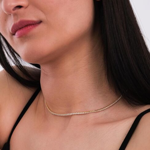MIONZA 18K Gold Vermeil 2mm Simulated Tennis Necklace for Women, Tennis Chain Choker Chunky Long Necklace Birthday Gift for Her in Saudi Arabia