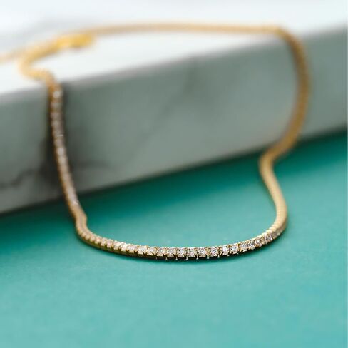 MIONZA 18K Gold Vermeil 2mm Simulated Tennis Necklace for Women, Tennis Chain Choker Chunky Long Necklace Birthday Gift for Her in Saudi Arabia