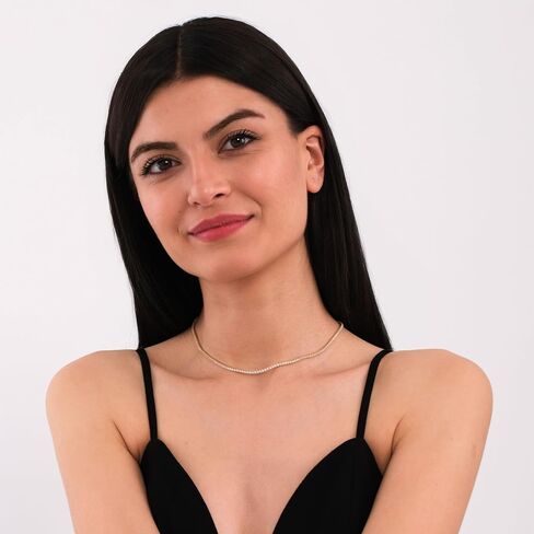 MIONZA 18K Gold Vermeil 2mm Simulated Tennis Necklace for Women, Tennis Chain Choker Chunky Long Necklace Birthday Gift for Her in Saudi Arabia