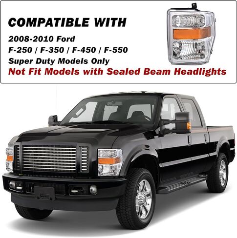 Headlight Assembly Set Compatible with 2008-2010 Ford F-250 F-350 F-450 F-550 Super Duty OE Style Headlamp Replacement Passenger and Driver Side (Chrome Housing with Amber Reflector) in Saudi Arabia
