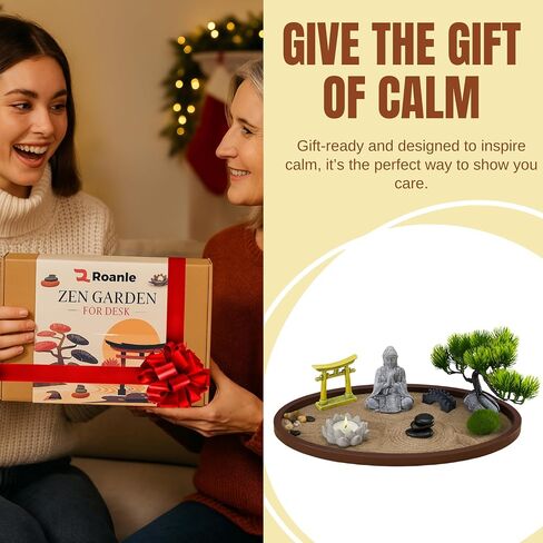 Zen Garden for Desk 13x8in – Japanese Decor with Buddha, Artificial Bonsai Tree, Tools & Accessories – Mini Zen Garden Kit for Office Desk, Home, Meditation Room, Desktop Gift Set in Saudi Arabia
