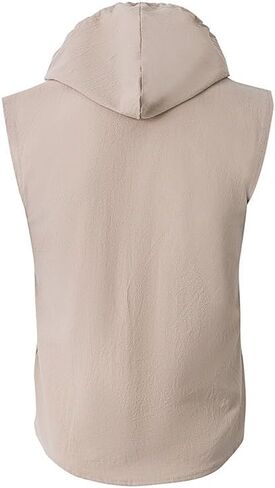Men Linen Sleeveless Hoodies Button Down Shirt Summer Casual Hawaiian Beach Lightweight Fashion Hoodies in Saudi Arabia