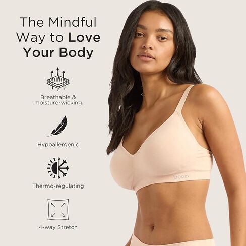 Boody Women’s Wireless Full‑Bust T‑Shirt Bra | Bamboo Viscose, Seam‑Free Comfort, Invisible Fit, 2‑in‑1 Adjustable Straps in Kuwait