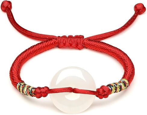 Real Jade Bracelets Healing Natural Round White Jade Peace Buckle Red Braided Bracelet Blessing Jewelry for Women Mom Daughter Birthday Anniverdary Friendship in Saudi Arabia