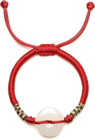 Real Jade Bracelets Healing Natural Round White Jade Peace Buckle Red Braided Bracelet Blessing Jewelry for Women Mom Daughter Birthday Anniverdary Friendship in Saudi Arabia