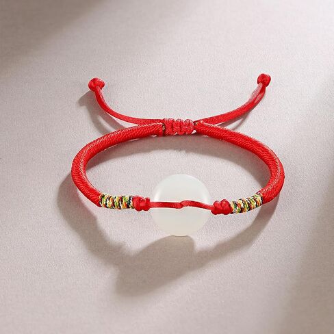 Real Jade Bracelets Healing Natural Round White Jade Peace Buckle Red Braided Bracelet Blessing Jewelry for Women Mom Daughter Birthday Anniverdary Friendship in Saudi Arabia