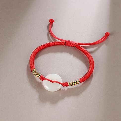 Real Jade Bracelets Healing Natural Round White Jade Peace Buckle Red Braided Bracelet Blessing Jewelry for Women Mom Daughter Birthday Anniverdary Friendship in Saudi Arabia