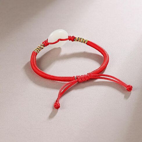 Real Jade Bracelets Healing Natural Round White Jade Peace Buckle Red Braided Bracelet Blessing Jewelry for Women Mom Daughter Birthday Anniverdary Friendship in Saudi Arabia