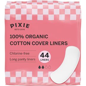 Pixie Organic Cotton Panty Liners for Women - Long Wrapped Pantiliners - Light Absorbency & Ultra-Thin - Leak-Proof, Hypoallergenic & Unscented - Compostable - 44 Count in Saudi Arabia