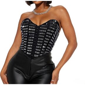 C'SHIN EXX Women’s Rhinestone Corset Top Sparkly Sequin Corset Crop Top with Lace Up Back Bling Bustier for Club & Party in Saudi Arabia