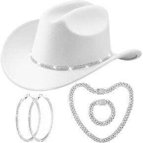 Cowgirl Outfits for Women Rhinestones Cowboy Hats, Western Cowgirl Hat Costume Halloween Rodeo Disco Accessories Black White in Saudi Arabia