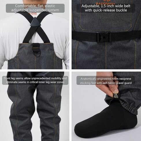 BASSDASH Men’s Denim Breathable Chest Waders Waterproof Durable Lightweight Stocking Foot for Fishing Hunting ATV Riding in Kuwait