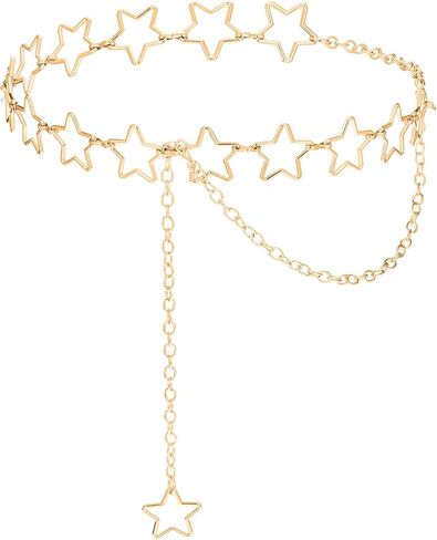 Women Star Waist Chain Metal Belly Chain Belt Adjustable Plus Size Chain Body Cute Decorative Accessories Suitable Formal Wear Jeans Dresses Casual Pants Girls Gifts (Gold) in Saudi Arabia
