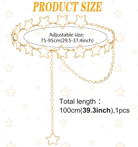 Women Star Waist Chain Metal Belly Chain Belt Adjustable Plus Size Chain Body Cute Decorative Accessories Suitable Formal Wear Jeans Dresses Casual Pants Girls Gifts (Gold) in Saudi Arabia