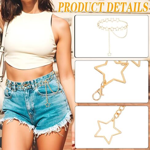 Women Star Waist Chain Metal Belly Chain Belt Adjustable Plus Size Chain Body Cute Decorative Accessories Suitable Formal Wear Jeans Dresses Casual Pants Girls Gifts (Gold) in Saudi Arabia