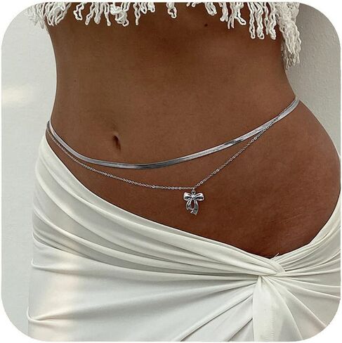 Gold Bow Waist Chains for Women Adjustable Stacking Snake Waist Chain Waterproof Sexy Beach Bikini Body Jewelry in Kuwait