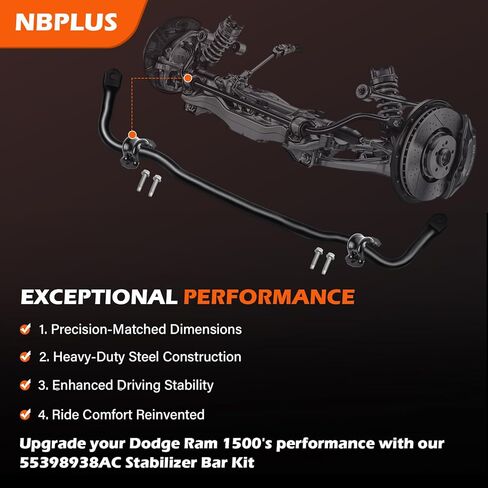 NBPLUS 55398938AC Front Suspension Stabilizer Bar for Dodge Ram 1500 2009-2010, 2011-2018 Ram 1500, 2019-2022 Ram 1500 Sway Bar Includes Bushing&Retainers&Screws in Kuwait