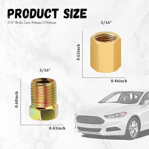 12PCS 3/8"-24 Thread 3/16 Brake Line Fittings,Brake Lines Fitting with 8 Nuts & 4 Unions for 0.19" Brakes Lines Inverted/Double Flares,Car Accessories Brakes Line Kit (12Pcs-3/16") in Saudi Arabia