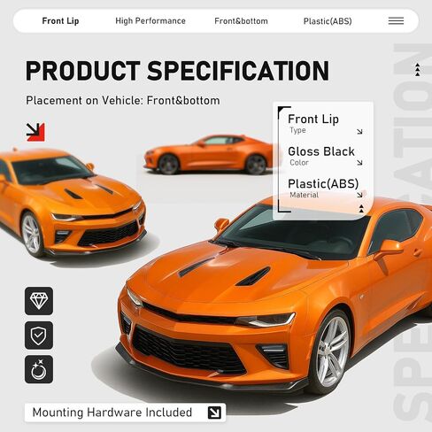 Front Bumper Lip Compatible with 2016-2024 Chevy Chevrolet Camaro SS V8 Trim Spoiler Splitter Protector Body Kit Air Dam Gloss Black 3Pieces in Saudi Arabia