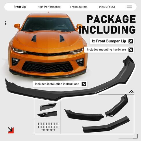 Front Bumper Lip Compatible with 2016-2024 Chevy Chevrolet Camaro SS V8 Trim Spoiler Splitter Protector Body Kit Air Dam Gloss Black 3Pieces in Saudi Arabia