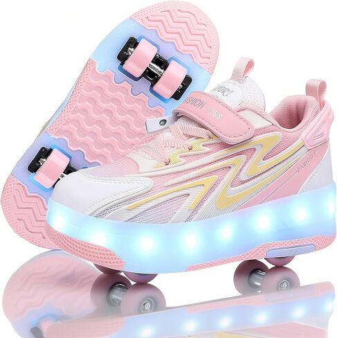 Ylllu Kids LED Roller Skate Shoes مع 4 عجلات تضيء أحذية الأسطوانة هدية للفتيات الفتيات in Kuwait