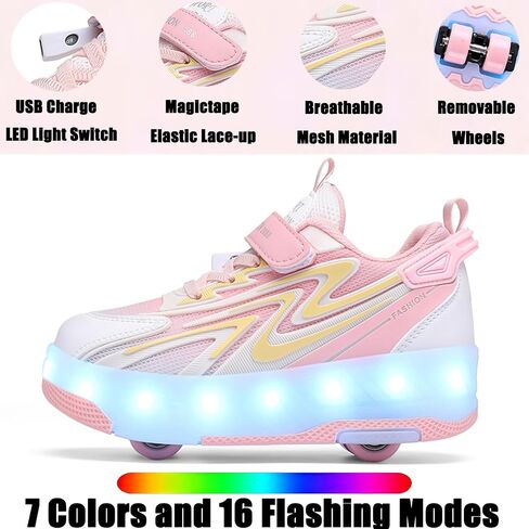 Ylllu Kids LED Roller Skate Shoes مع 4 عجلات تضيء أحذية الأسطوانة هدية للفتيات الفتيات in Kuwait
