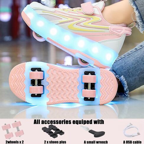 Ylllu Kids LED Roller Skate Shoes مع 4 عجلات تضيء أحذية الأسطوانة هدية للفتيات الفتيات in Kuwait