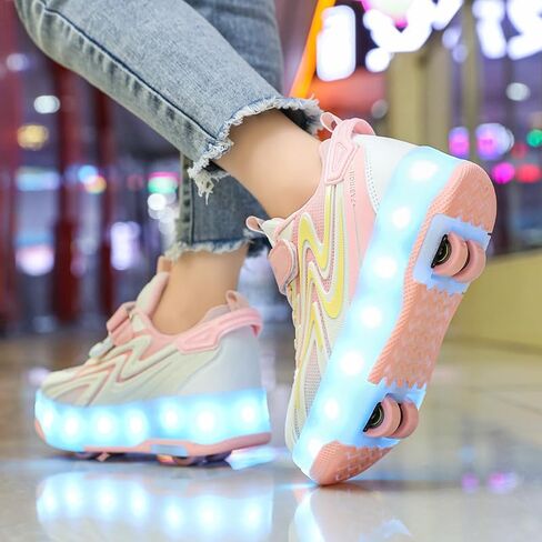 Ylllu Kids LED Roller Skate Shoes مع 4 عجلات تضيء أحذية الأسطوانة هدية للفتيات الفتيات in Kuwait