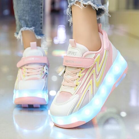 Ylllu Kids LED Roller Skate Shoes مع 4 عجلات تضيء أحذية الأسطوانة هدية للفتيات الفتيات in Kuwait
