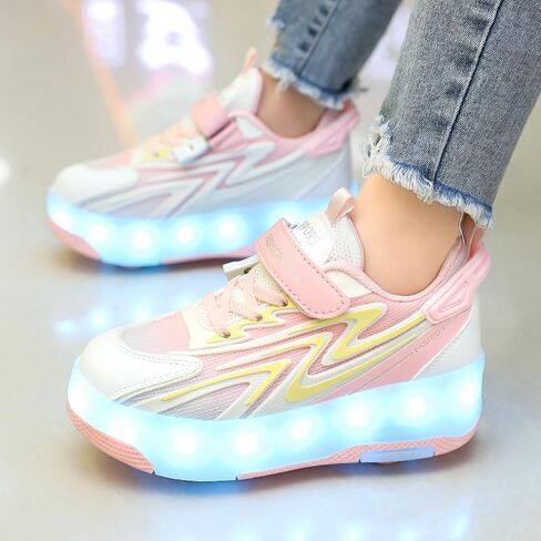 Ylllu Kids LED Roller Skate Shoes مع 4 عجلات تضيء أحذية الأسطوانة هدية للفتيات الفتيات in Kuwait
