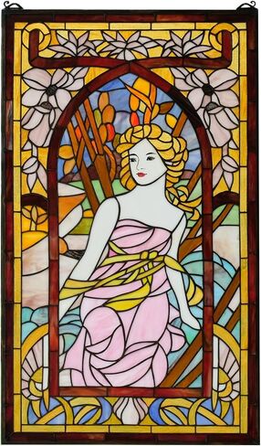 20" x 34" Alphonse Mucha Art. The Times of The Day: Morning Awakening, Hanging Stained Glass Window Panel in Saudi Arabia