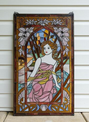 20" x 34" Alphonse Mucha Art. The Times of The Day: Morning Awakening, Hanging Stained Glass Window Panel in Saudi Arabia