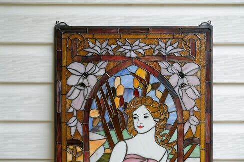 20" x 34" Alphonse Mucha Art. The Times of The Day: Morning Awakening, Hanging Stained Glass Window Panel in Saudi Arabia