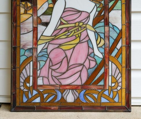 20" x 34" Alphonse Mucha Art. The Times of The Day: Morning Awakening, Hanging Stained Glass Window Panel in Saudi Arabia