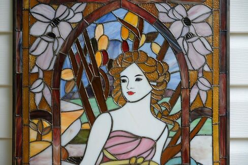 20" x 34" Alphonse Mucha Art. The Times of The Day: Morning Awakening, Hanging Stained Glass Window Panel in Saudi Arabia