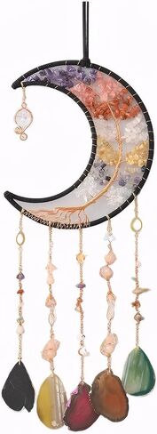 Feng Shui Decor Chakra Crystal Tree of Life Dream Catchers for Adults, Agate Gemstone Weaving Wind Chimer Suncatchers for Windows Hanging Ornament, (Rainbow Moon) in Saudi Arabia