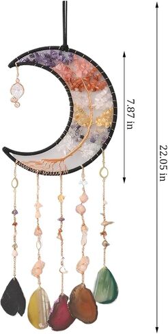 Feng Shui Decor Chakra Crystal Tree of Life Dream Catchers for Adults, Agate Gemstone Weaving Wind Chimer Suncatchers for Windows Hanging Ornament, (Rainbow Moon) in Saudi Arabia