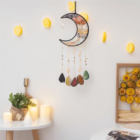 Feng Shui Decor Chakra Crystal Tree of Life Dream Catchers for Adults, Agate Gemstone Weaving Wind Chimer Suncatchers for Windows Hanging Ornament, (Rainbow Moon) in Saudi Arabia