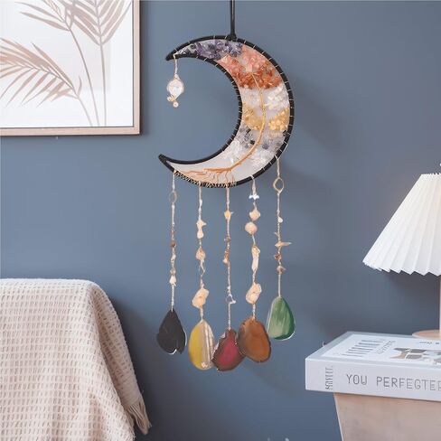 Feng Shui Decor Chakra Crystal Tree of Life Dream Catchers for Adults, Agate Gemstone Weaving Wind Chimer Suncatchers for Windows Hanging Ornament, (Rainbow Moon) in Saudi Arabia