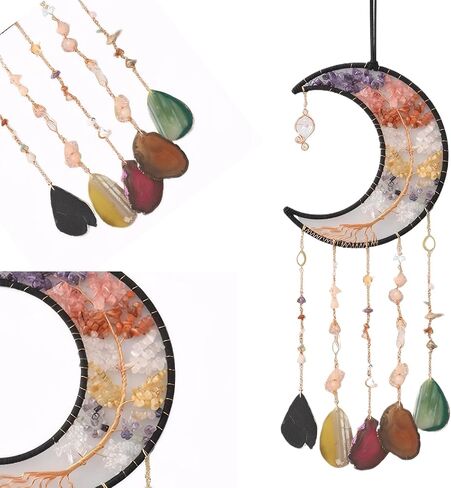 Feng Shui Decor Chakra Crystal Tree of Life Dream Catchers for Adults, Agate Gemstone Weaving Wind Chimer Suncatchers for Windows Hanging Ornament, (Rainbow Moon) in Saudi Arabia