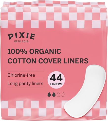 Pixie Organic Cotton Panty Liners for Women - Long Wrapped Pantiliners - Light Absorbency & Ultra-Thin - Leak-Proof, Hypoallergenic & Unscented - Compostable - 44 Count in Saudi Arabia