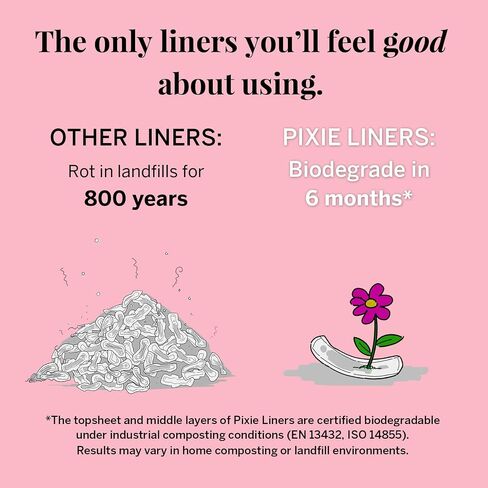 Pixie Organic Cotton Panty Liners for Women - Long Wrapped Pantiliners - Light Absorbency & Ultra-Thin - Leak-Proof, Hypoallergenic & Unscented - Compostable - 44 Count in Saudi Arabia