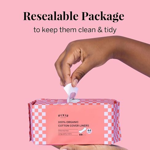 Pixie Organic Cotton Panty Liners for Women - Long Wrapped Pantiliners - Light Absorbency & Ultra-Thin - Leak-Proof, Hypoallergenic & Unscented - Compostable - 44 Count in Saudi Arabia